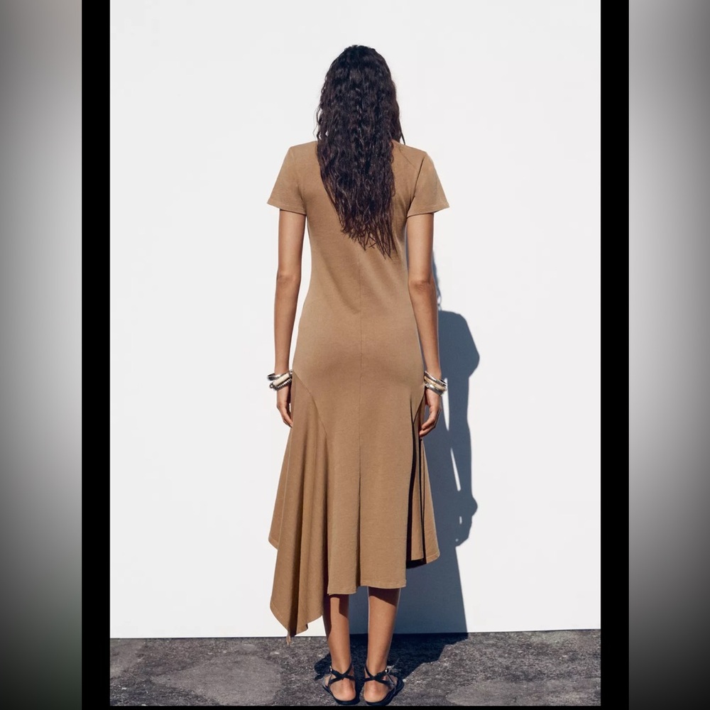 Zara, dark tan, asymmetric washed dress, M - Picture 5 of 11